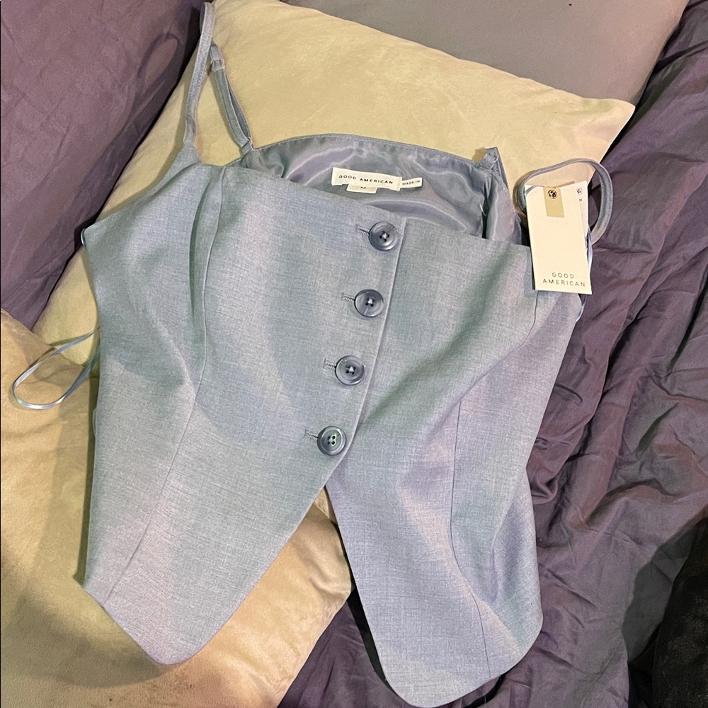 Good American Sky Blue Buttoned Corset Top